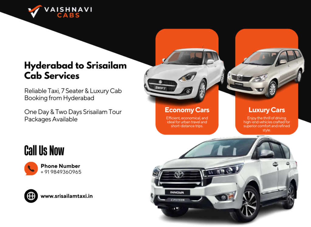 Hyderabad to Srisailam Cab Services – Reliable Taxi & Luxury Cab Booking from Hyderabad